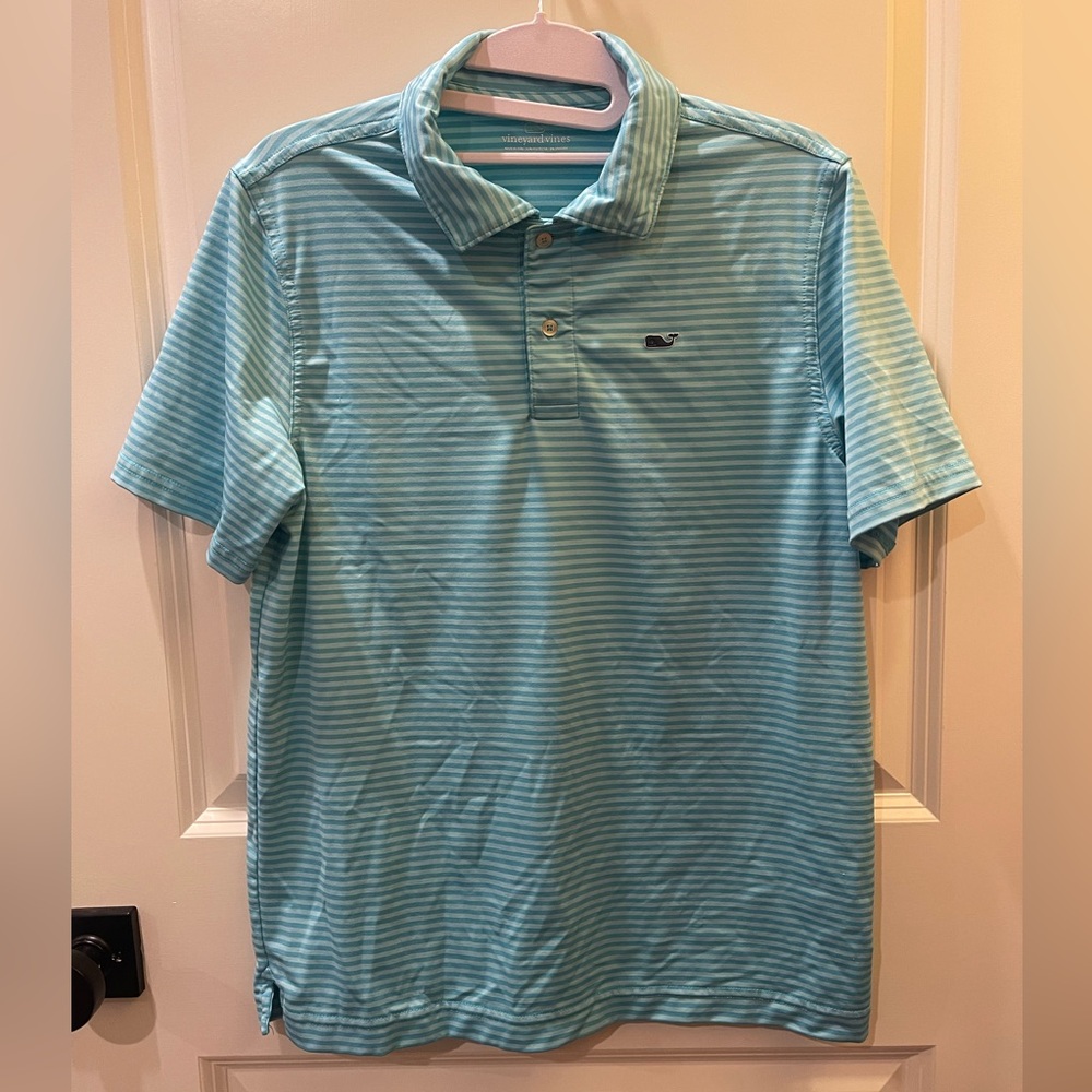 Vineyard Vines Boys Aqua Bradley Striped Polo size L